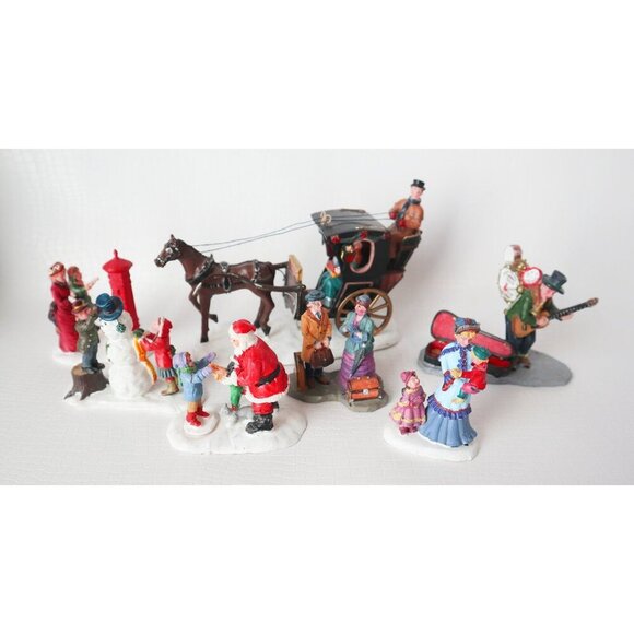 7 Vintage Dept 56 Lemax Christmas Village Figures & Bottle Brush Christmas Tree - Picture 2 of 9